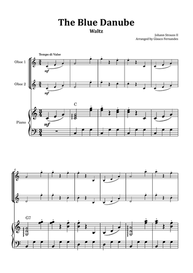 The Blue Danube - Oboe Duet with Piano and Chord Notations
