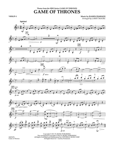 Game of Thrones (arr. Larry Moore) - Violin 1