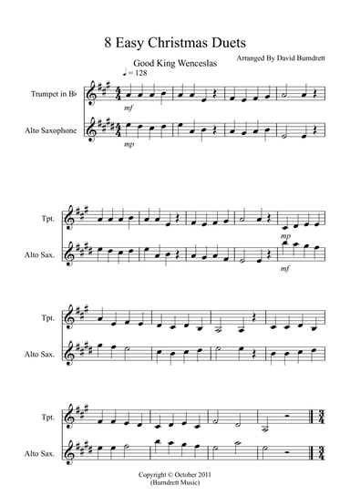 8 Easy Christmas Duets for Trumpet and Alto Saxophone