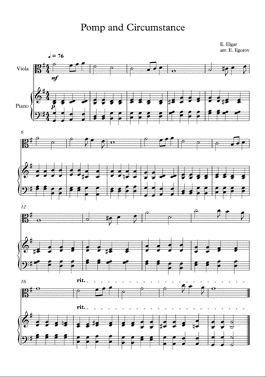 Pomp and Circumstance, Edward Elgar, For Viola & Piano