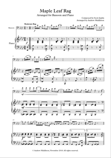 Maple Leaf Rag for Bassoon and Piano