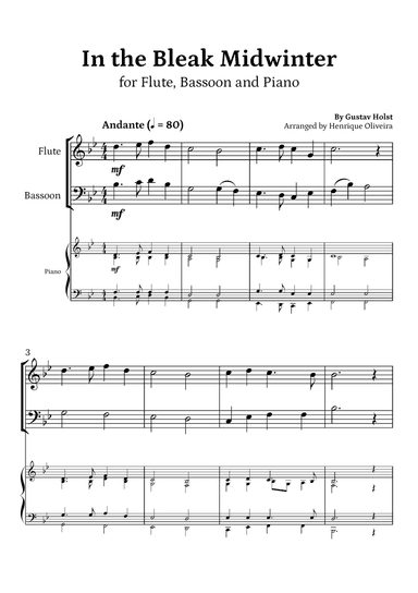 In the Bleak Midwinter (Flute, Bassoon and Piano) - Beginner Level
