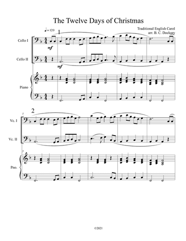 The Twelve Days of Christmas (Cello Duet with Piano Accompaniment)