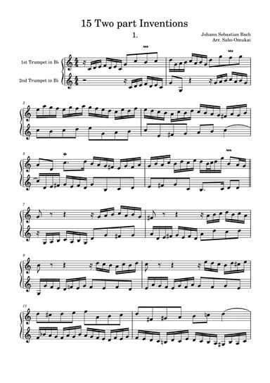 J.S.Bach: 15 Inventions for two Trumpets