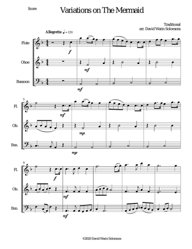 Variations on The Mermaid for wind trio (flute, oboe, bassoon)