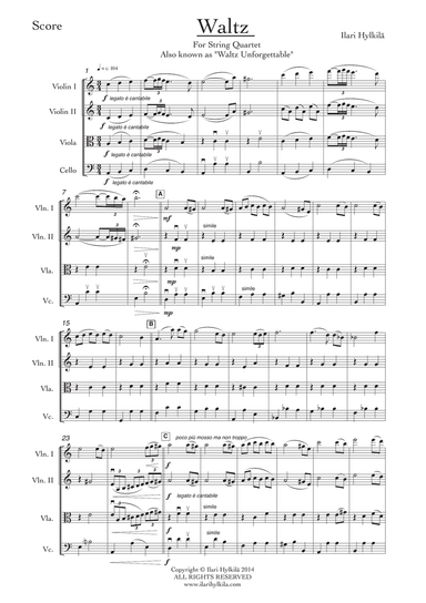 Waltz Unforgettable - for String Quartet