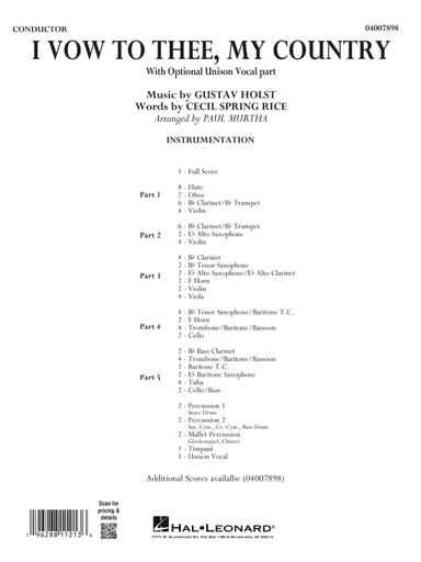 I Vow To Thee, My Country (arr. Paul Murtha) - Conductor Score (Full Score)