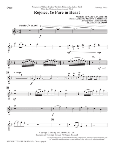 Rejoice, Ye Pure In Heart (arr. Heather Sorenson) - Oboe