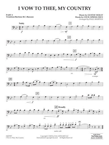 I Vow To Thee, My Country (arr. Paul Murtha) - Pt.4 - Trombone/Bar. B.C./Bsn.