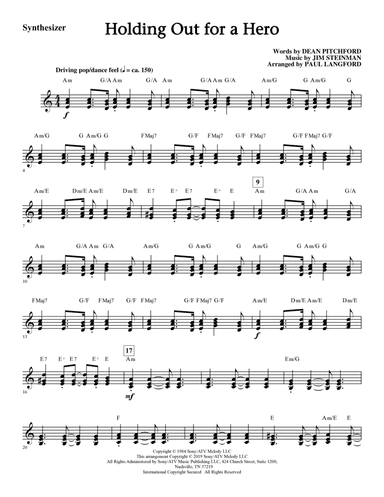 Holding Out for a Hero (from Footloose) (arr. Paul Langford) - Synthesizer