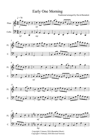 Early One Morning for Flute and Cello Duet