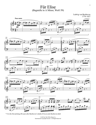 Bagatelle In A Minor "Fur Elise," WoO 59