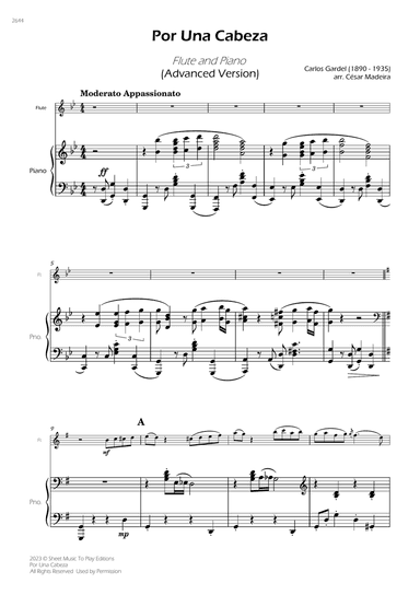 Por Una Cabeza - Flute and Piano - Advanced (Full Score)