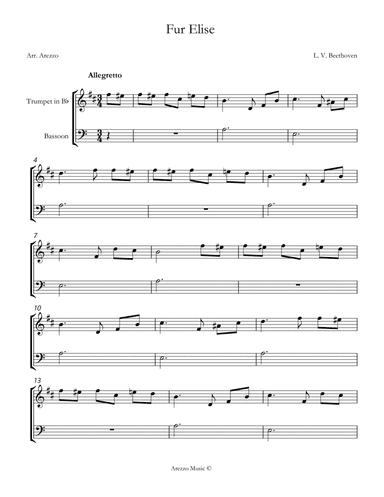 beethoven fur elise Trumpet and Bassoon sheet music.