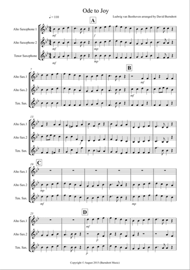 Ode to Joy for Saxophone Trio