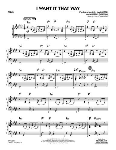 I Want It That Way (arr. John Berry) - Piano