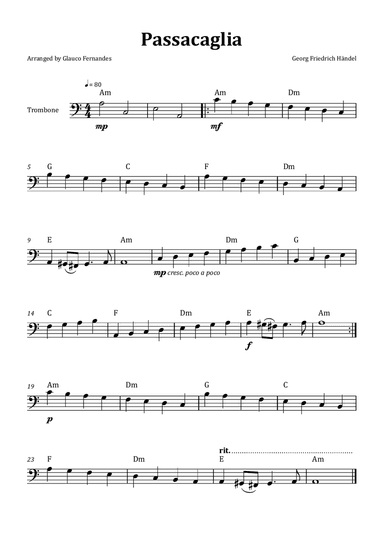 Passacaglia by Handel/Halvorsen - Trombone Solo with Chord Notation