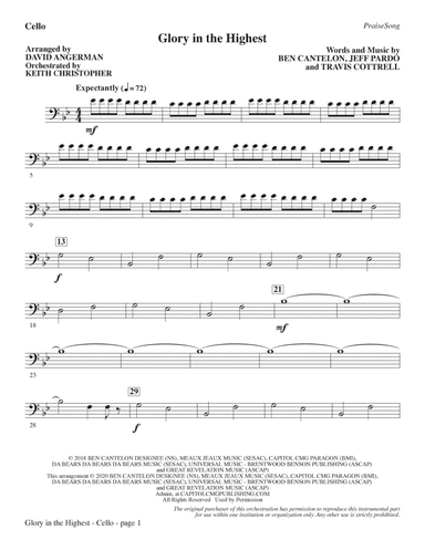 Glory In The Highest (arr. David Angerman) - Cello