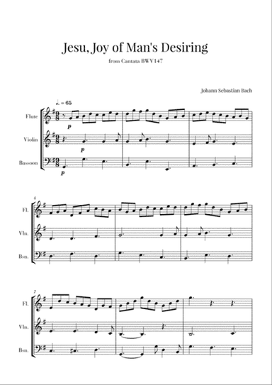 Bach - Jesu, Joy of Man's Desiring for Flute, Violin and Bassoon