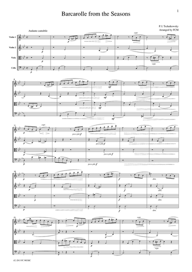 Tchaikowsky Barcarolle from the Seasons, for string quartet, CT014