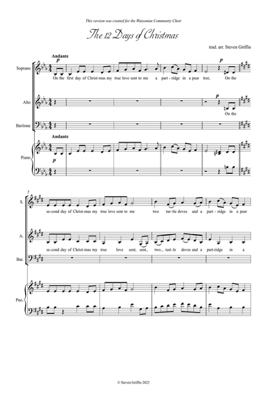 The Twelve Days of Christmas (SAB & piano)