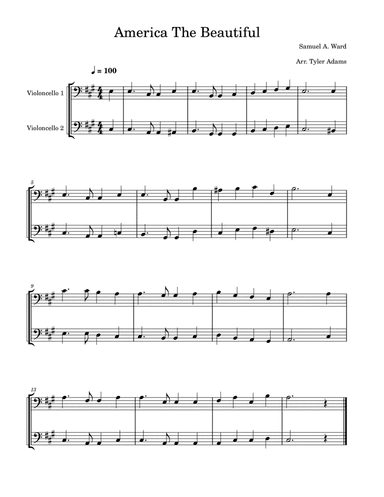 America The Beautiful (Easy Cello Duet)