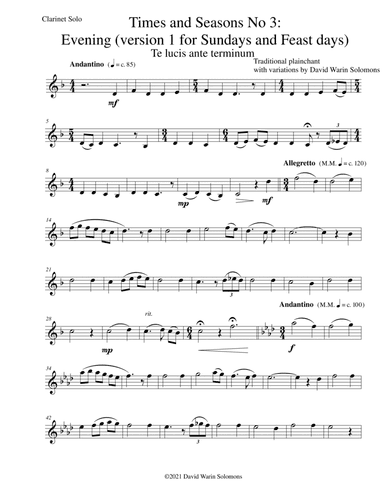 Times and Seasons for clarinet solo No 3: Evening (version 1 for Sundays and Feast days)