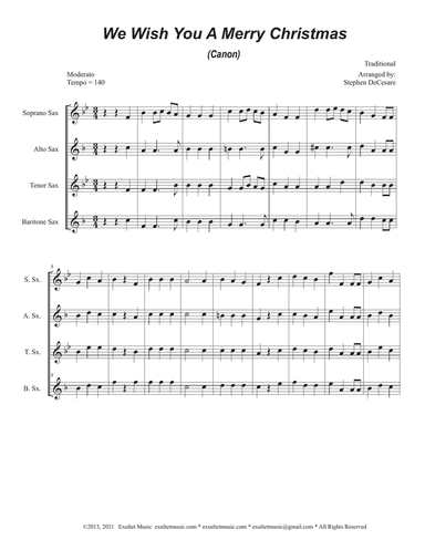 We Wish You A Merry Christmas (Canon) (Saxophone Quartet)
