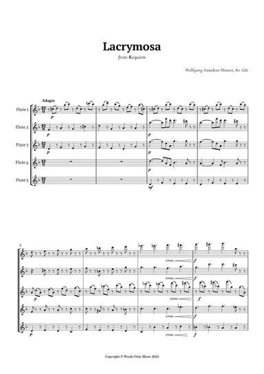 Lacrymosa by Mozart for Flute Quintet