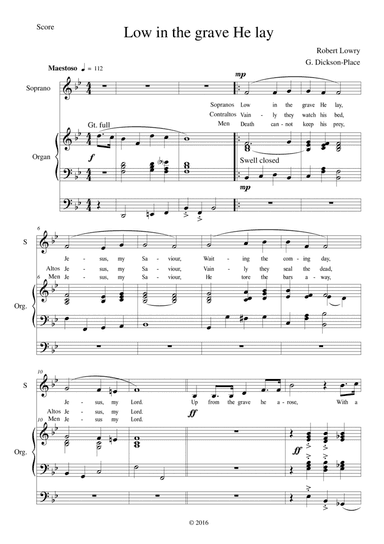 Low in the grave He lay. A rousing Unison hymn arranged by Graham Dickson-Place