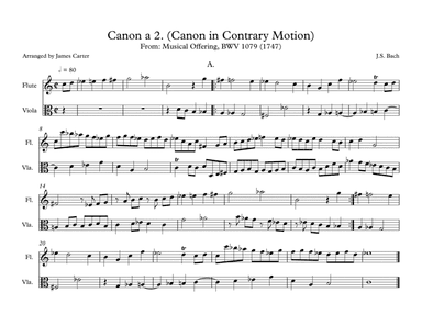 Canon in Contrary Motion I from Musical Offering for Flute & Viola Duet