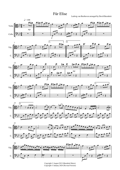Fur Elise for Viola and Cello Duet