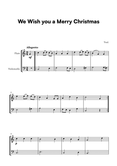 Trad. - We Wish you a Merry Christmas (for Flute and Cello)