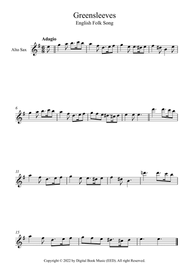 Greensleeves - English Folk Song (Alto Sax)