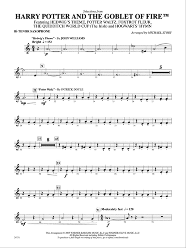 Harry Potter and the Goblet of Fire, Selections from: B-flat Tenor Saxophone
