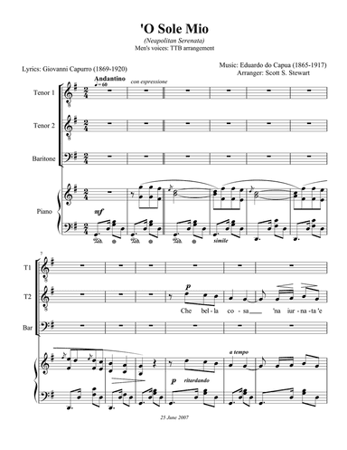 'O Sole Mio (Men's voices: TTB)