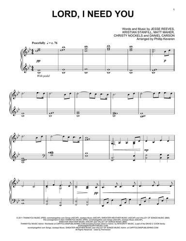 Lord, I Need You (arr. Phillip Keveren)