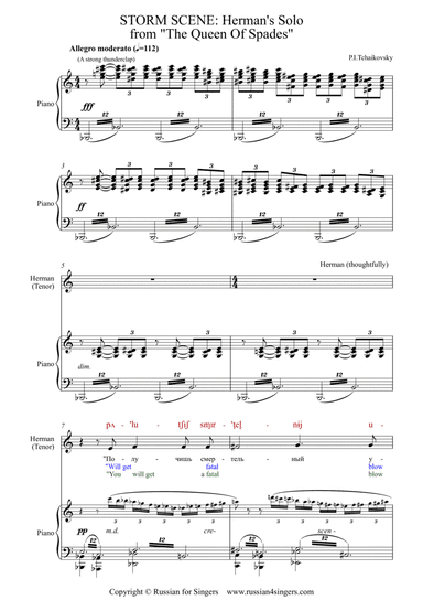 "The Queen of Spades" : Herman's Solo from "Storm Scene". DICTION SCORE with IPA & translation