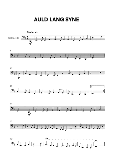 Traditional - Auld Lang Syne for Cello Solo