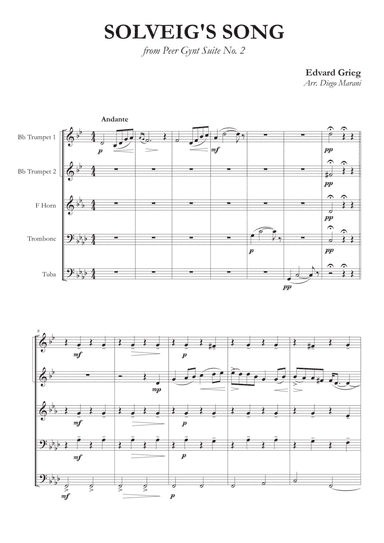Solveig's Song from "Peer Gynt" for Brass Quintet