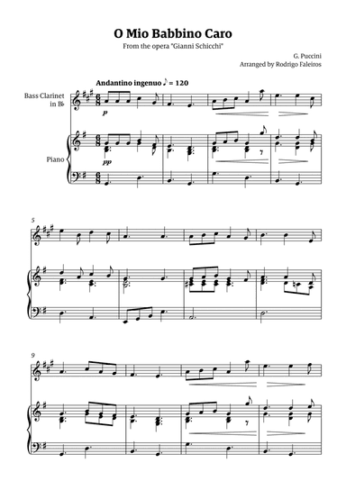O Mio Babbino Caro - for bass clarinet solo (with piano accompaniment)