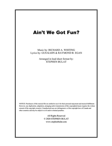 Ain't We Got Fun? - Lead sheet (melody, lyrics & chords) in original key of Eb