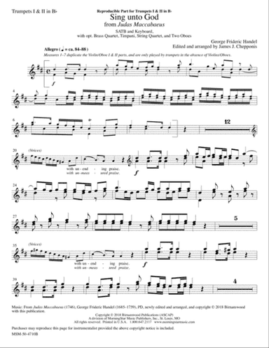 Sing unto God from Judas Maccabaeus (Downloadable Brass/Timpani Parts)
