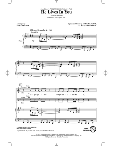 He Lives In You (from The Lion King II: Simba's Pride) (arr. Mark Brymer)