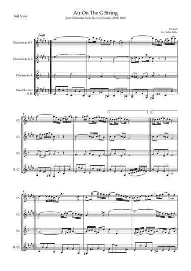 Air On The G String (J.S. Bach) for Clarinet Quartet