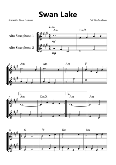 Swan Lake - Alto Saxophone Duet with Chord Notations