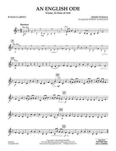 An English Ode (Come, Ye Sons of Art) (arr. Robert Longfield) - Bb Bass Clarinet
