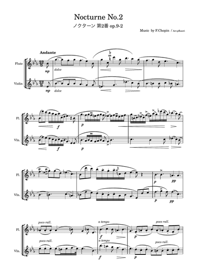 "Nocturne op.9-2" Flute & Violin duet non accom paniment