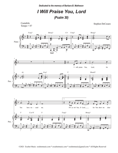 I Will Praise You, Lord (Psalm 30) (Unison choir)