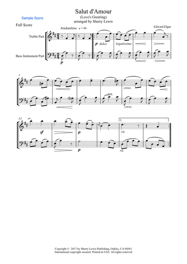 SALUT d'AMOUR for Duo for String Duo, Woodwind Duo, any combination of a treble clef instrument and